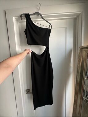 One-Shoulder Black Cutout Midi Dress